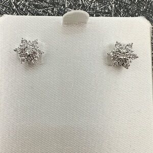 Sterling Silver Diamond Flower Stud Earrings